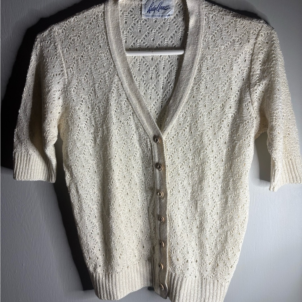 Vintage Lady Anne Cream Knit  Button-Up Sweater